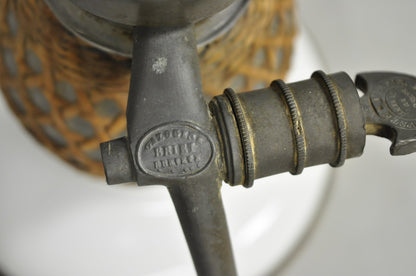 Antique French Victorian Rattan Wrapped Blown Glass Seltzer Bottle Table Lamp