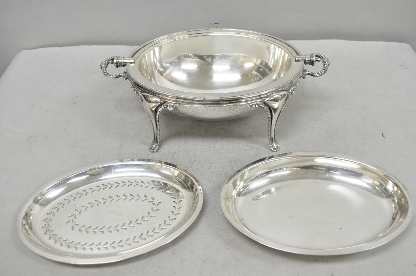 Antique Elkington & Co English Silver Plated Chafing Dish Revolving Dome Warmer