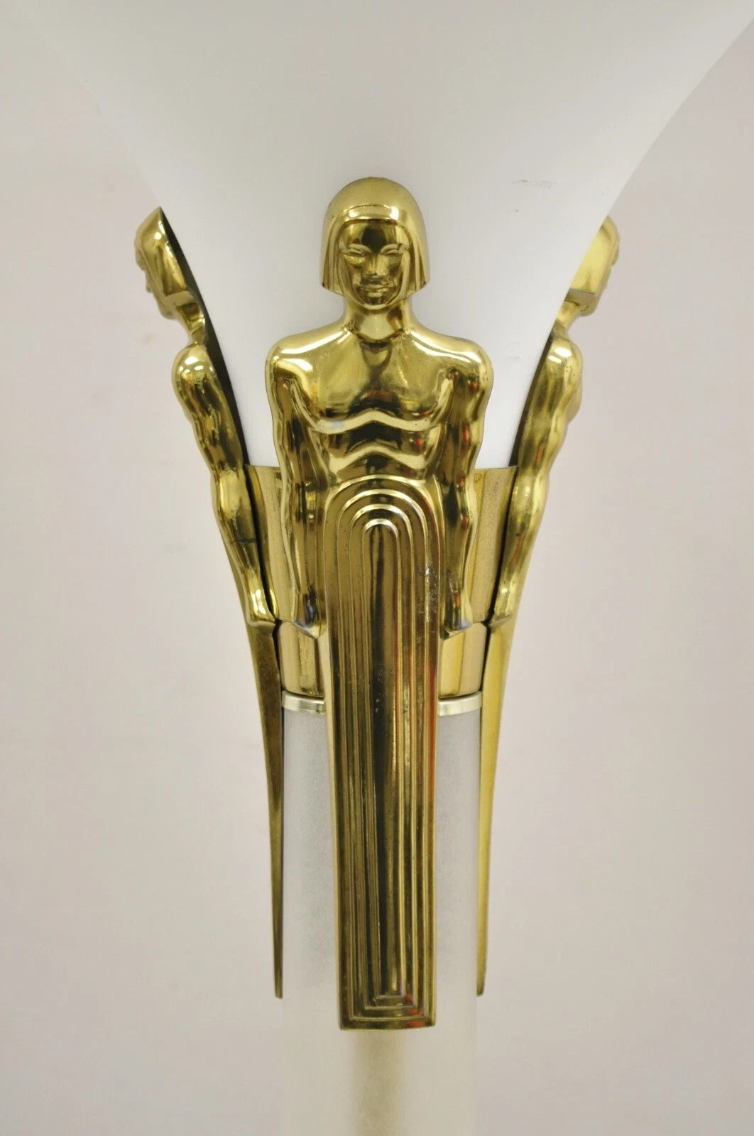 Vintage Postmodern Art Deco Figural Frosted Acrylic & Glass Torchiere Floor Lamp