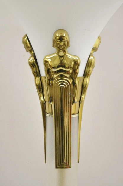 Vintage Postmodern Art Deco Figural Frosted Acrylic & Glass Torchiere Floor Lamp