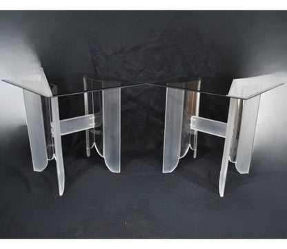 Vintage Mid Century Modern Frosted Lucite & Glass Butterfly End Tables - a Pair