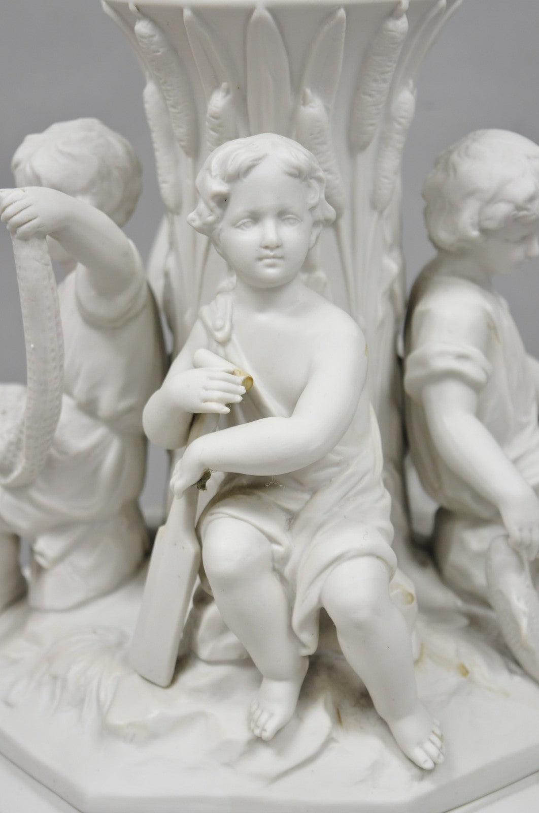 Vintage French Bisque White Porcelain Maritime Figural Cherubs Table Lamp