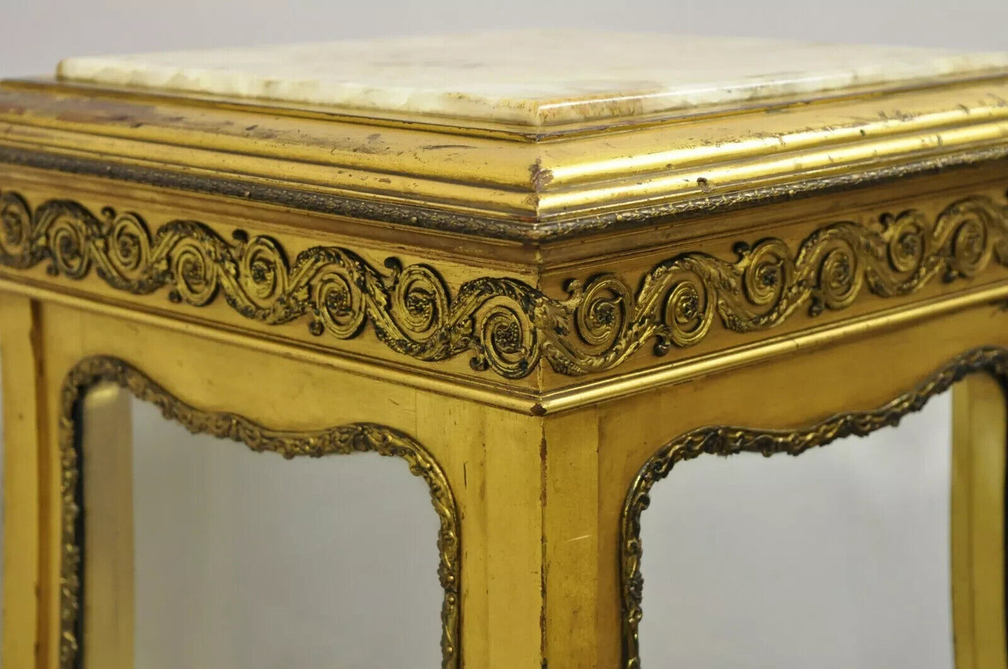 Antique French Empire Gold Gilt Cherub Vitrine Curio Cabinet w/ Onyx Pedestal