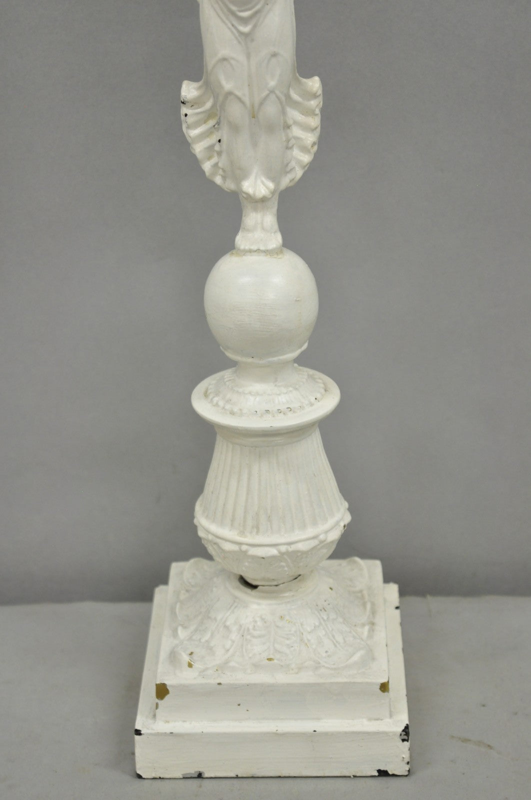 Antique French Neoclassical Metal Figural Winged Maiden Flame White Table Lamp