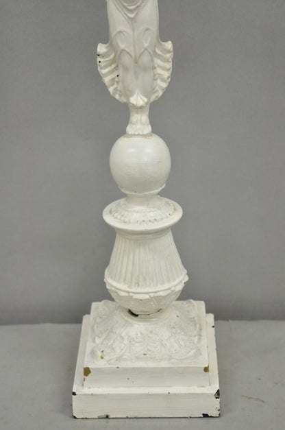 Antique French Neoclassical Metal Figural Winged Maiden Flame White Table Lamp