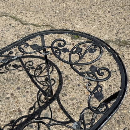 Vintage Salterini Style Leaf Vine Scroll Wrought Iron Oval Patio Coffee Table