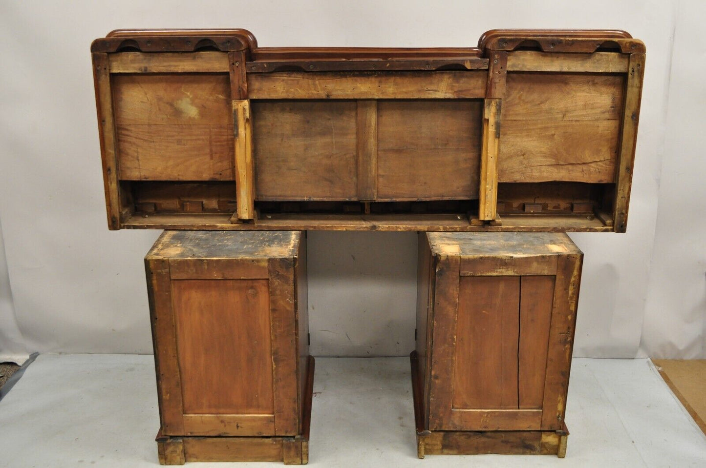 Antique English Empire Mahogany 3 Part Pedestal Sideboard Buffet With Drawers