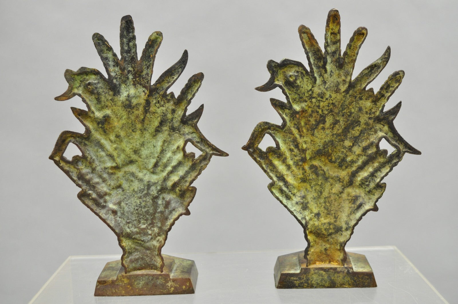 Vintage Art Nouveau Patinated Cast Metal Sheaf of Wheat Doorstop Bookends - Pair