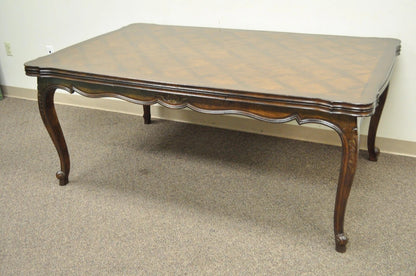 Vintage French Country Oak Parquetry Inlay Refectory Extension Leaf Dining Table