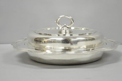 Vintage Sheffield Round Scalloped Silver Plated Covered Divided Serving Dish