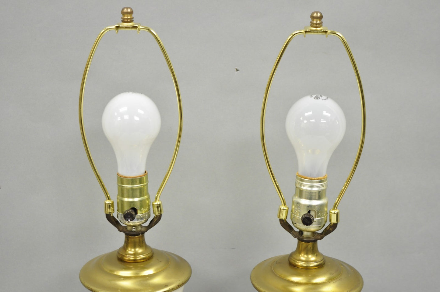 Vintage Victorian Cream & Gold Gilt Porcelain Table Lamps attr Lenox - a Pair
