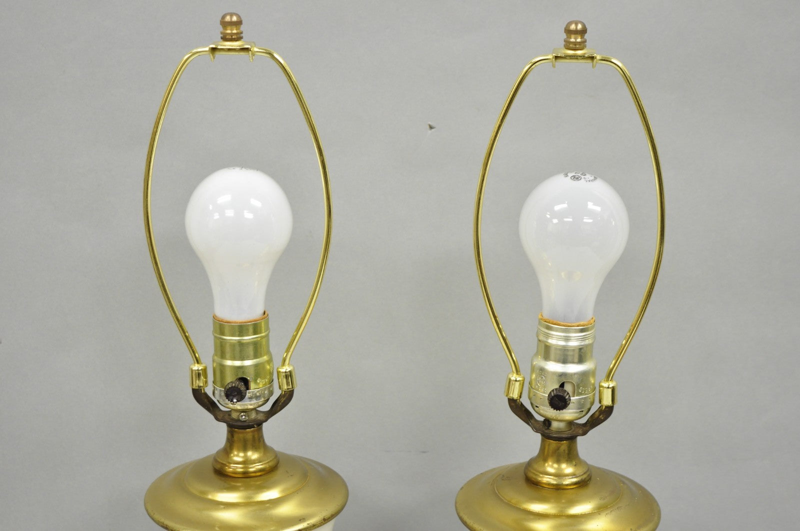 Vintage Victorian Cream & Gold Gilt Porcelain Table Lamps attr Lenox - a Pair