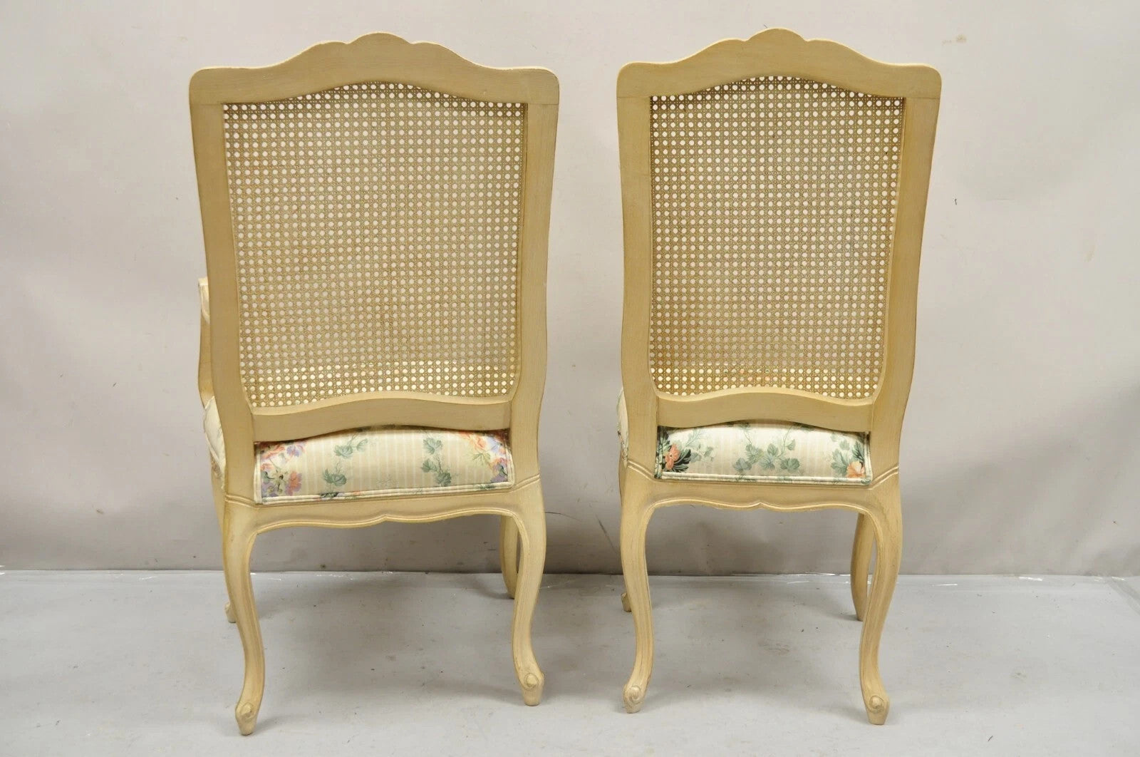 Vintage French Country Louis XV Style Cane Back Painted Dining Chairs - Set of 6