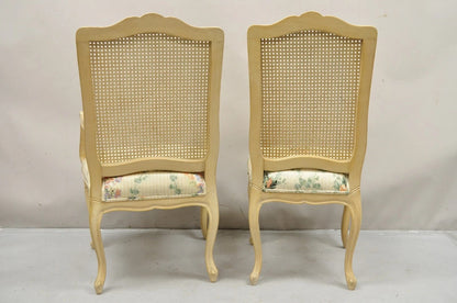 Vintage French Country Louis XV Style Cane Back Painted Dining Chairs - Set of 6