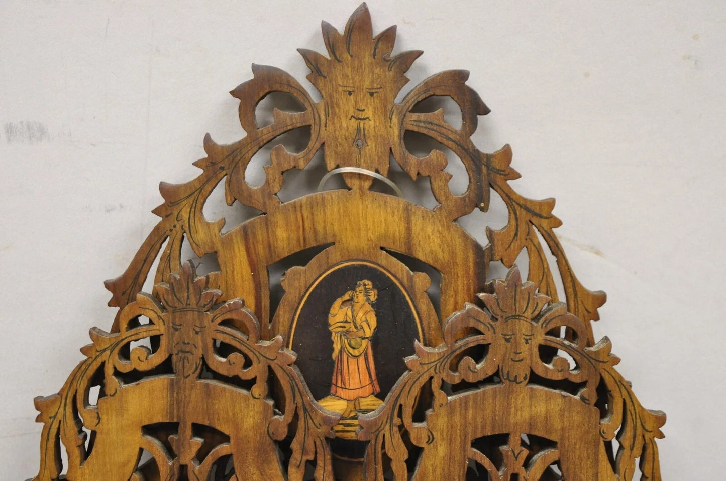 19th C Italian Sorrento Folding Marquetry Inlay Small Picture Frame Wall Mirror