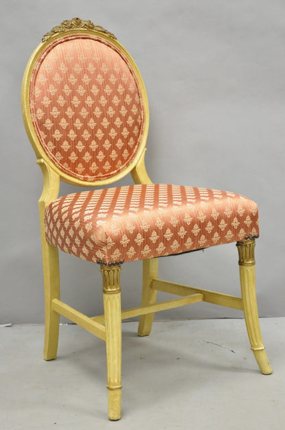 French Victorian Hollywood Regency Cream Paint Rose Carved Pink Side Chair