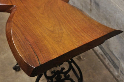 William Herrick Cast Iron Sewing Machine Base Live Edge Walnut Top Console Table