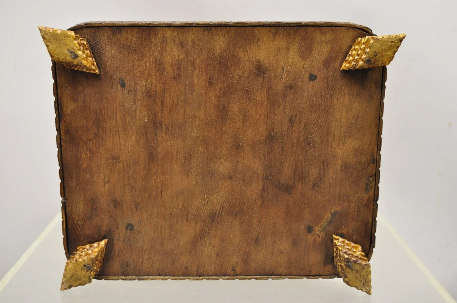 Antique Tramp Art Diamond 2 Tier Hinged Carved Wood Presentation Jewelry Box