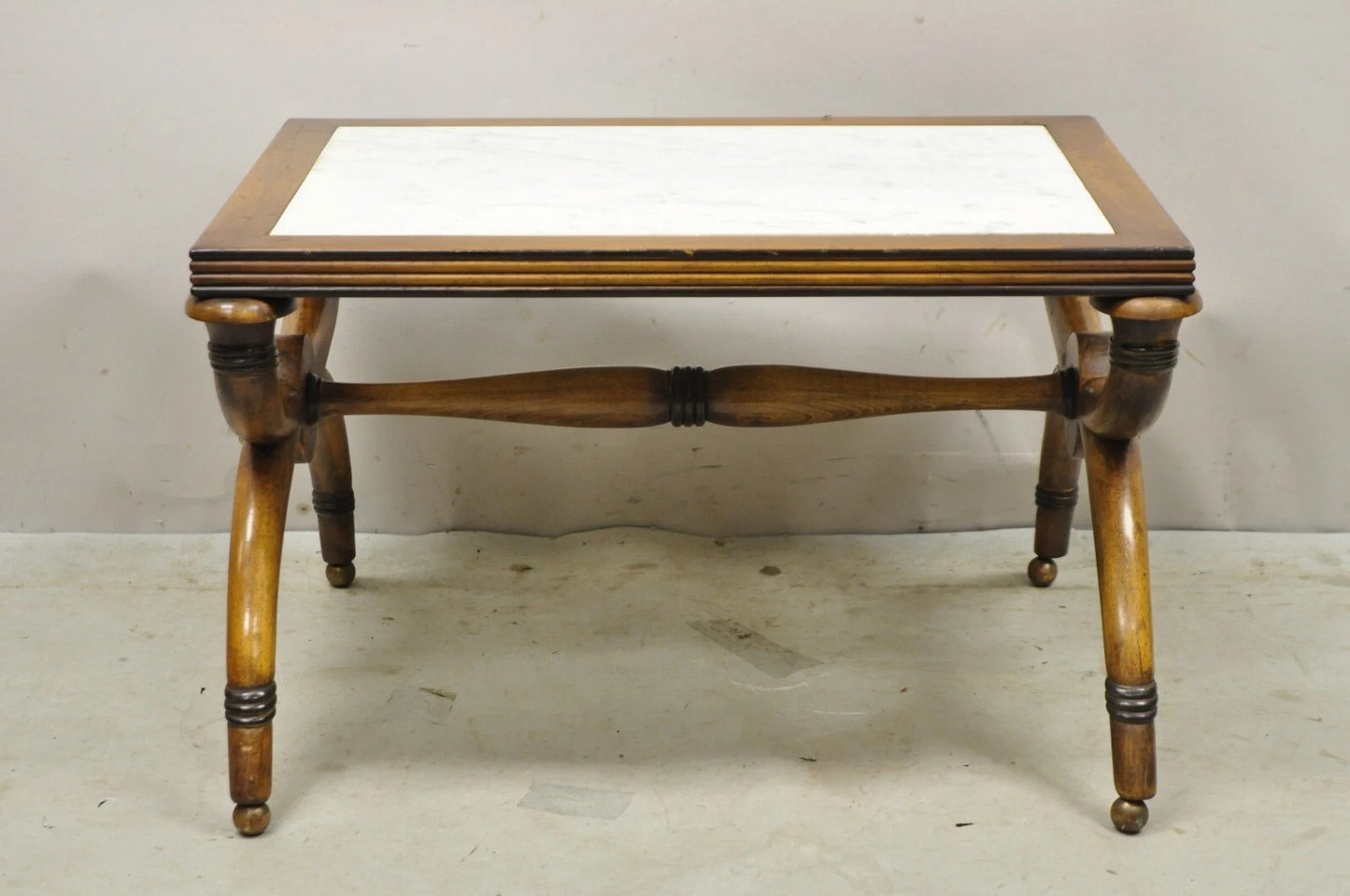 Vintage Italian Neoclassical Low Marble Top Curule X-Frame Accent Side Table