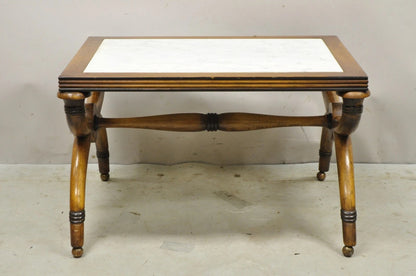 Vintage Italian Neoclassical Low Marble Top Curule X-Frame Accent Side Table