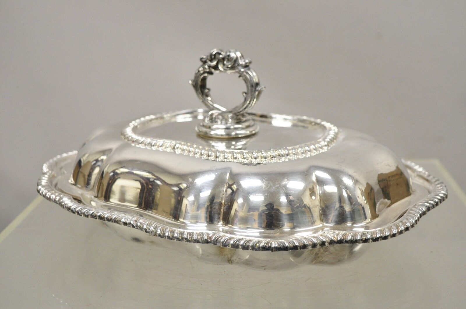 Vintage Regency Style Silver Plated Covered Vegetable Dish Serving Platter