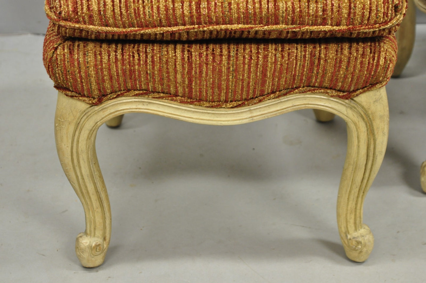 French Country Provincial Cabriole Leg Orange Square Footstool Ottoman Pair