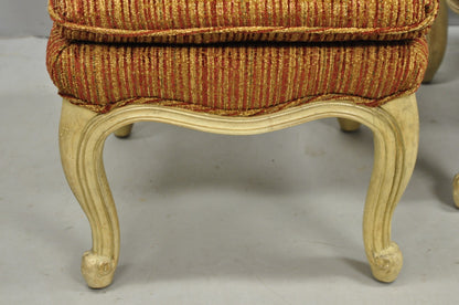 French Country Provincial Cabriole Leg Orange Square Footstool Ottoman Pair
