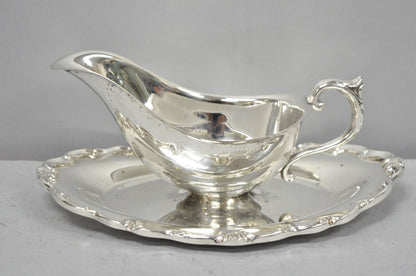 Vintage Victorian Style Silver Plated Gravy Sauce Boat w/ Attached Dish