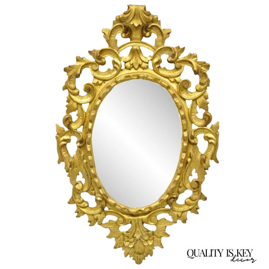 Vintage Italian Carved Gold Giltwood French Rococo Baroque Style Wall Mirror