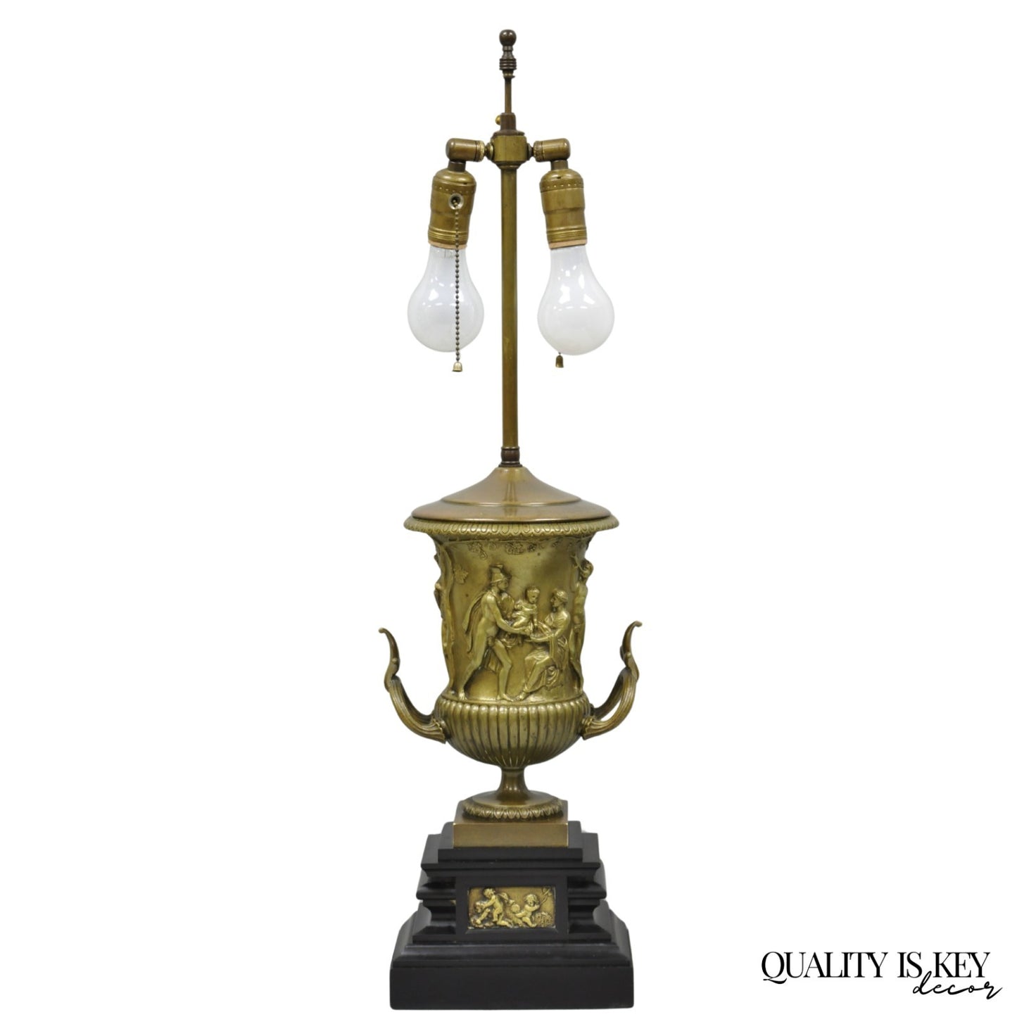 Antique Clodion French Neoclassical Figural Bronze Trophy Cup Urn Table Lamp