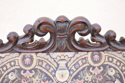 Antique Italian Renaissance Baroque Tapestry Carved Walnut Throne Arm Chair