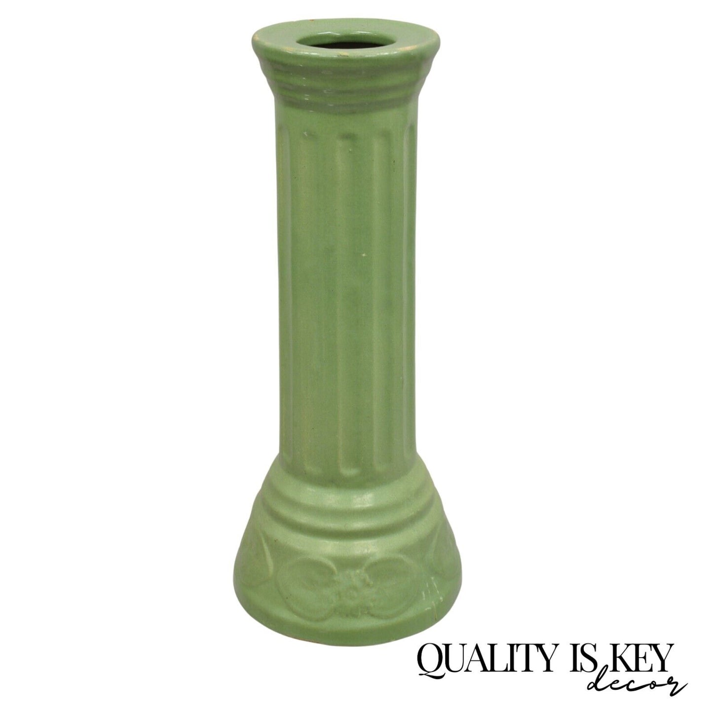 Antique Art Nouveau Green Glazed Ceramic Column Planter Pedestal Base