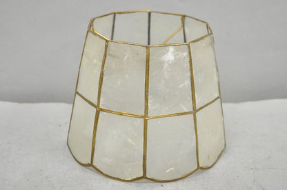 Vintage Italian Hollywood Regency Capiz Shell Gold 7.25 Round Clip On Lamp Shade