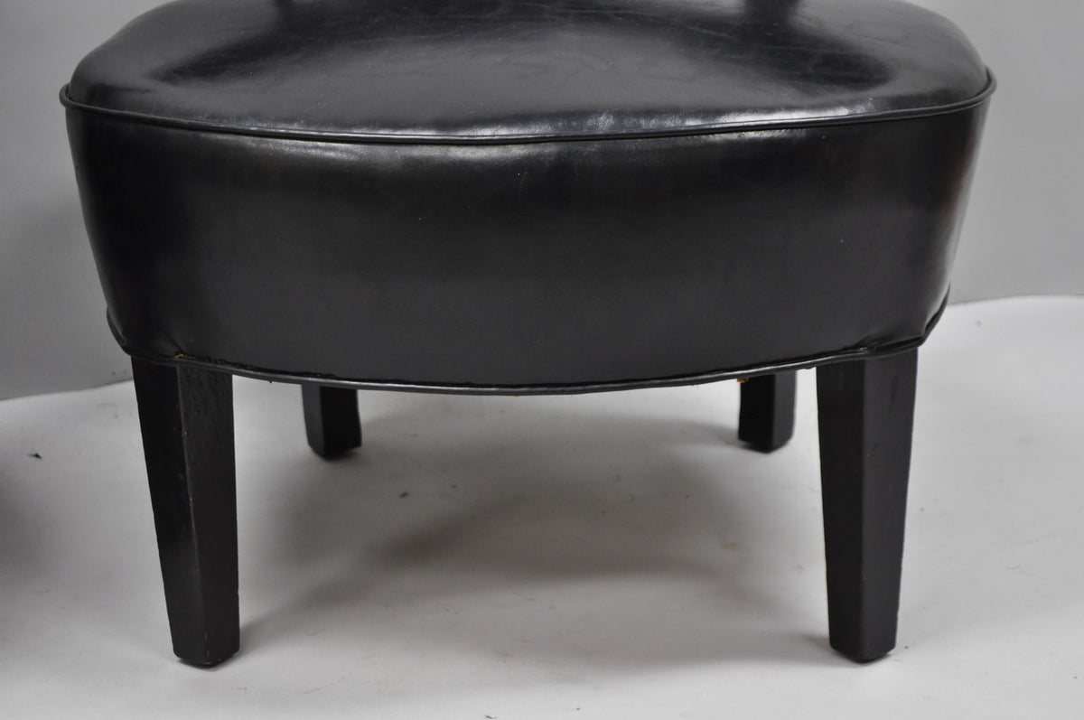 Vintage Mid Century Modern Low Black Barrel Back Lounge Club Chairs - a Pair