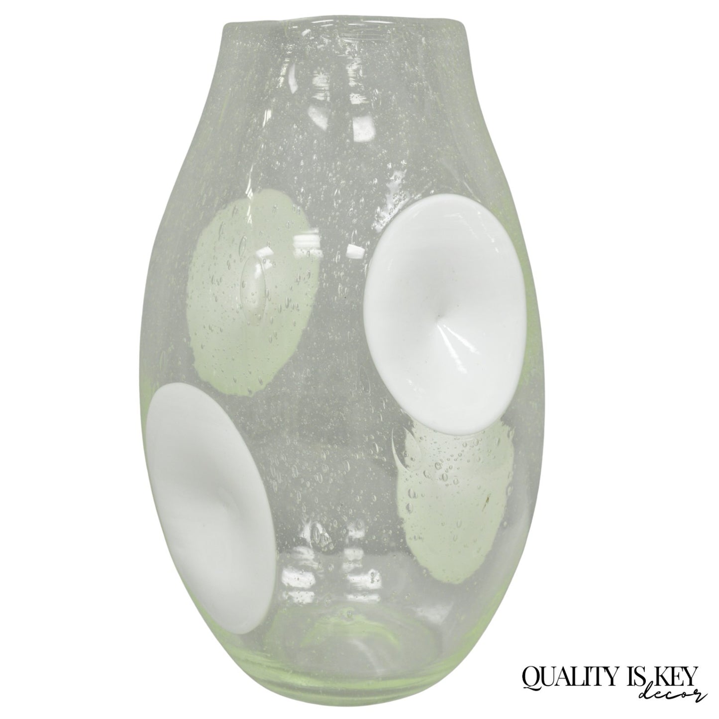 Vintage Mid Century Italian Modern Pulegoso Bubble Glass White Dimple 14" Vase