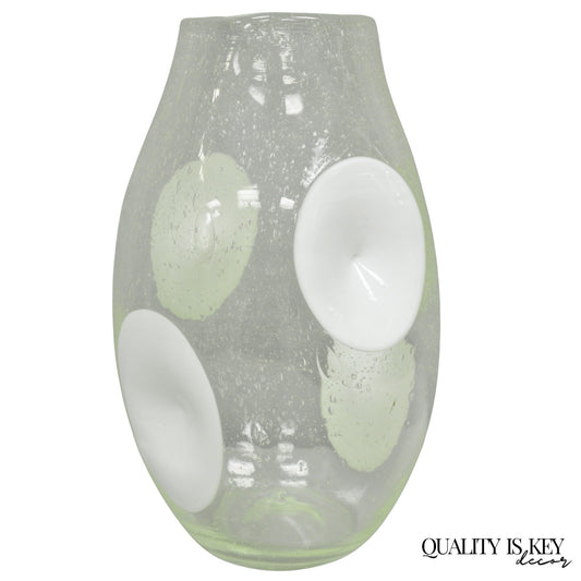 Vintage Mid Century Italian Modern Pulegoso Bubble Glass White Dimple 14" Vase