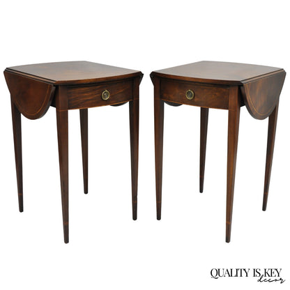Vintage Beacon Hill Federal Small Mahogany Dropleaf Pembroke End Tables - a Pair