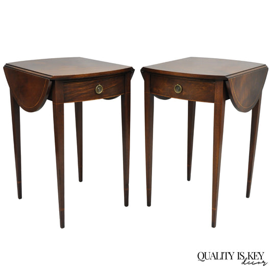 Vintage Beacon Hill Federal Small Mahogany Dropleaf Pembroke End Tables - a Pair