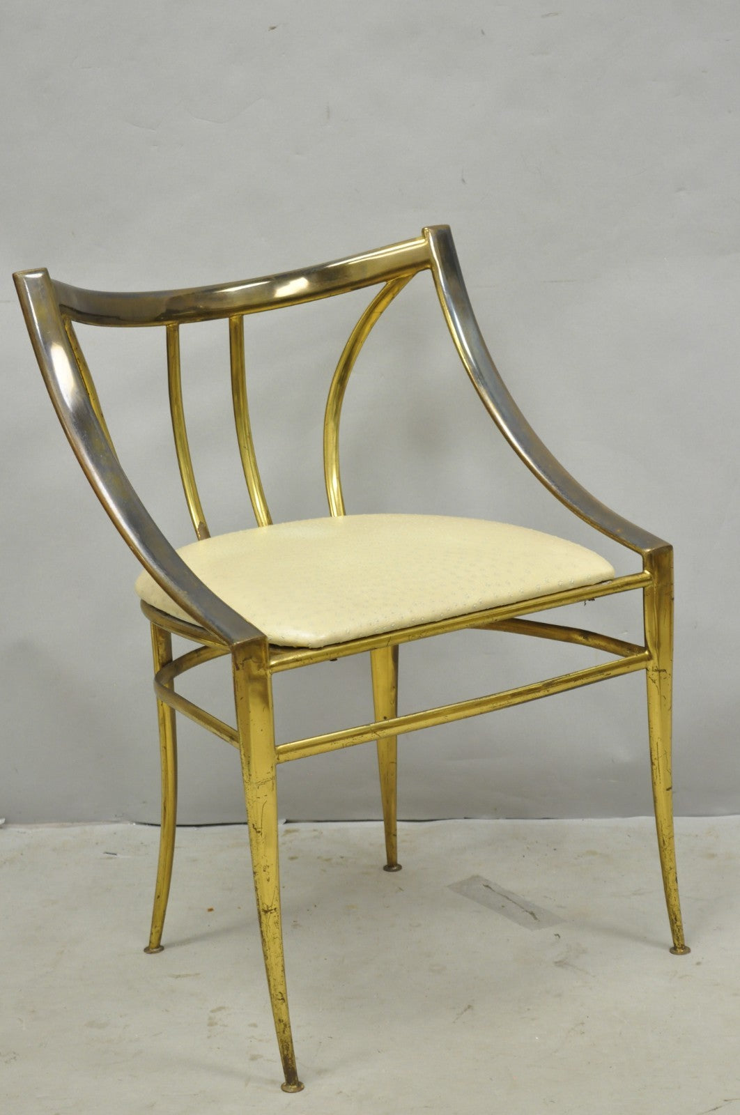 Vintage Italian Hollywood Regency Sculptural Brass Chiavari Style Accent Chair