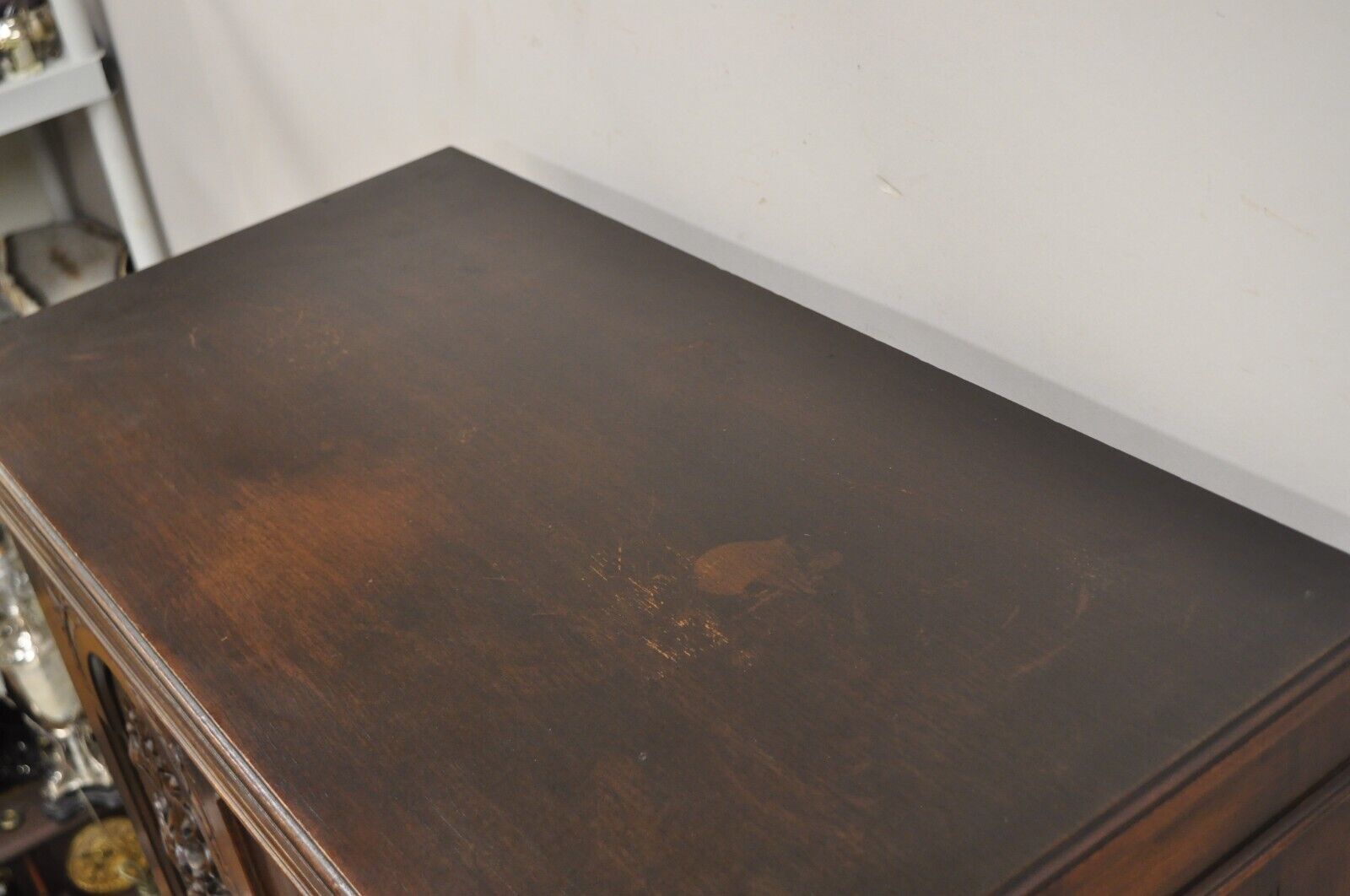 Antique French Renaissance Flower Carved Walnut China Cabinet Radio Bar Cabinet