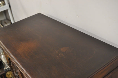 Antique French Renaissance Flower Carved Walnut China Cabinet Radio Bar Cabinet