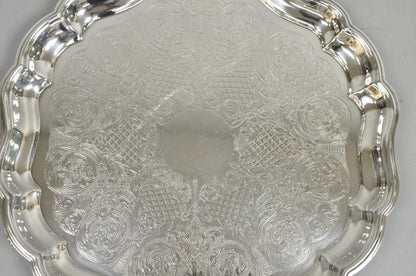 Vintage Sheridan Victorian Silver Plated Footed Round Serving Platter Bar Tray