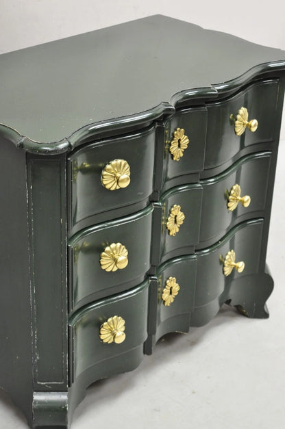 Vintage French Country Provincial Green Lacquer 3 Drawer Nightstand by Roundtree