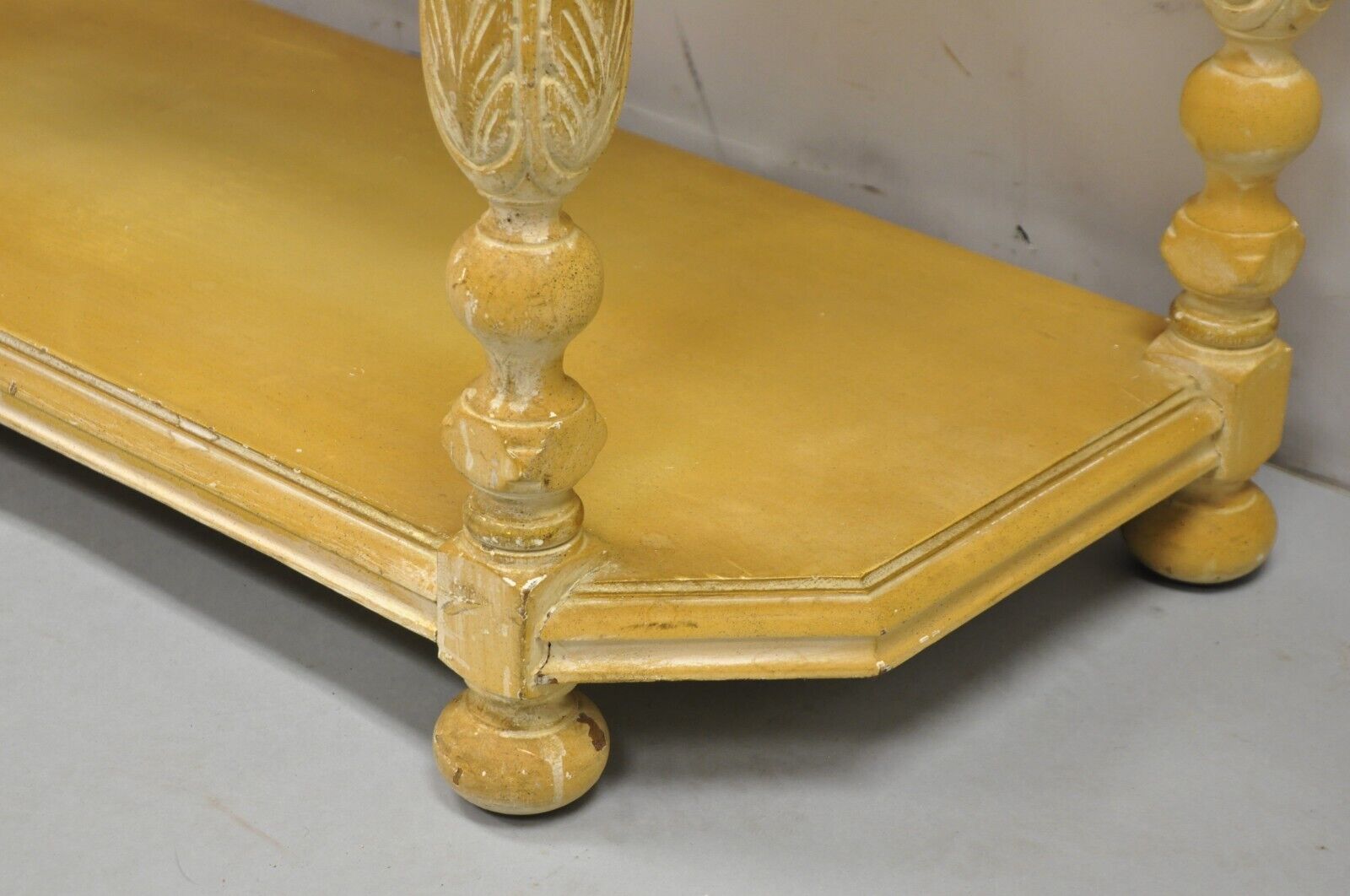 Gothic Renaissance Revival Painted Hall Altar Console Table Chair Set - 4 Pc Set