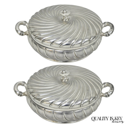 Antique Meriden B Co Spiral Swirl Silver Plated Covered Serving Dish Tureen Pair