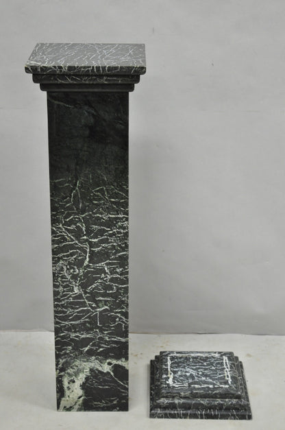 Vintage Italian Classical Style Dark Green Marble Square Column Pedestal Stand