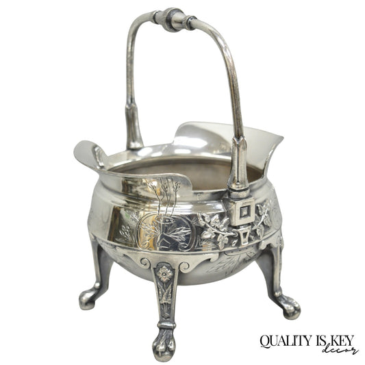 Antique John Carrow English Regency Silver Plated Paw Foot Etched Sugar Bowl