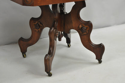 Antique Eastlake Victorian Small Marble Top Pedestal Base Coffee Table w/ Drawer