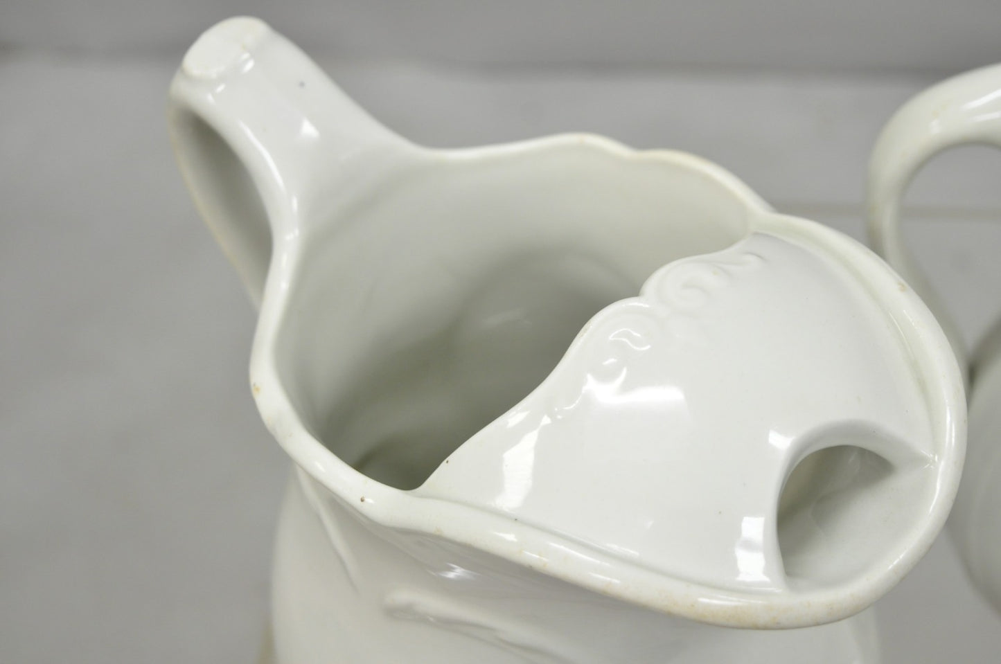 Vintage English Ironstone White Farmhouse Milk Water Pitchers - Set of 2