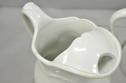 Vintage English Ironstone White Farmhouse Milk Water Pitchers - Set of 2